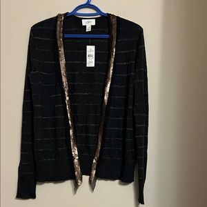 LOFT Black Cardigan with Gold Accents